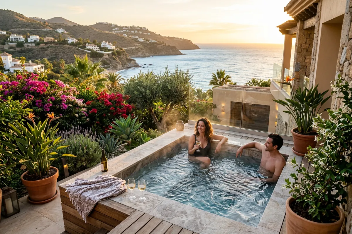 Jacuzzi's opstelling op een mediterraan terras in Benalmádena, Costa del Sol