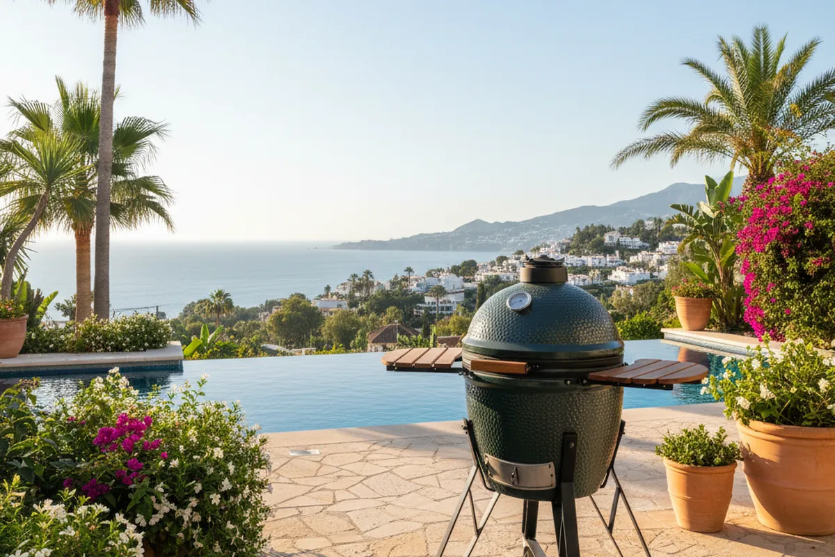 Kamado Grills-Einrichtung auf einer mediterranen Terrasse in Benalmádena, Costa del Sol