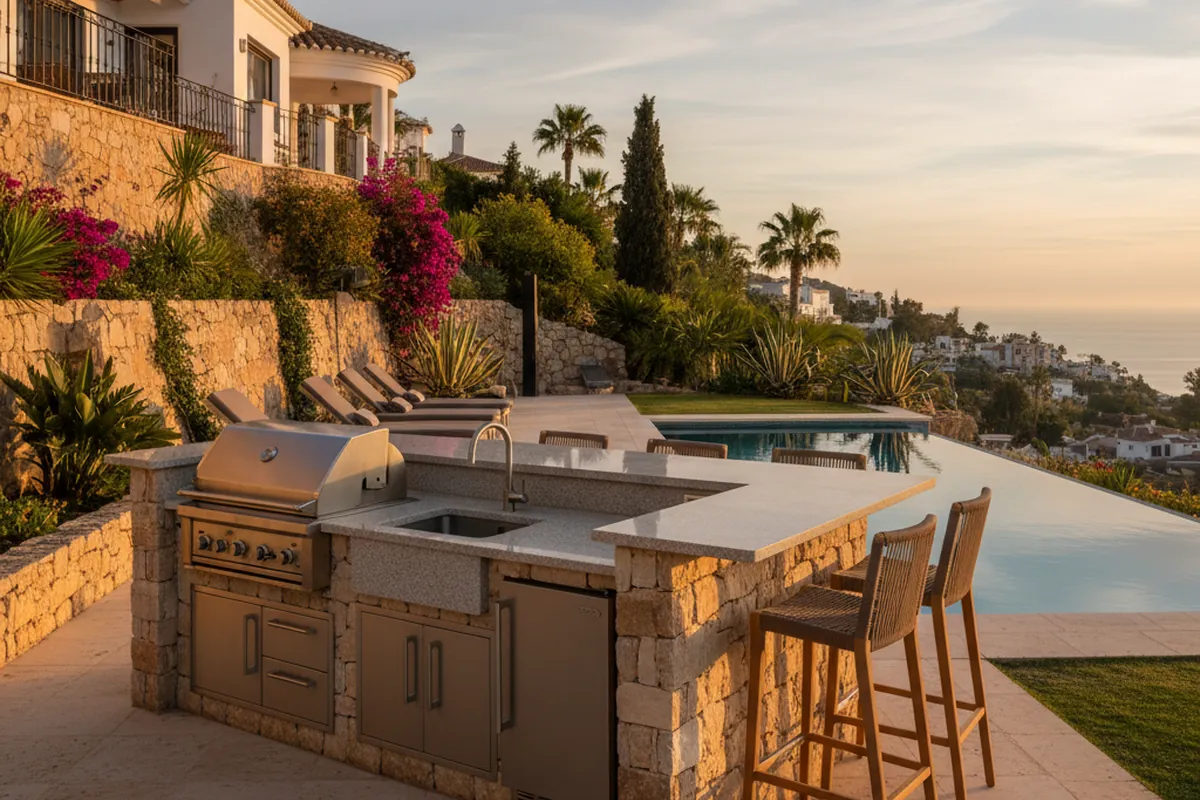 Außenküchen-Einrichtung auf einer mediterranen Terrasse in Benalmádena, Costa del Sol