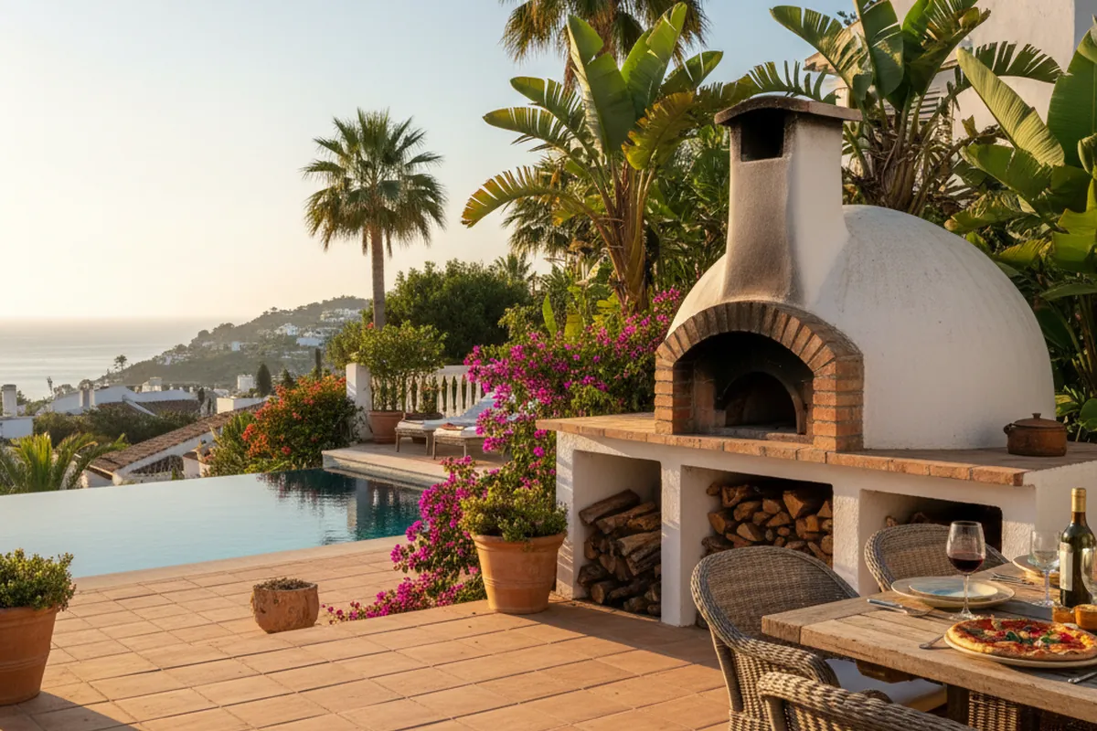 Pizzaöfen-Einrichtung auf einer mediterranen Terrasse in Benalmádena, Costa del Sol