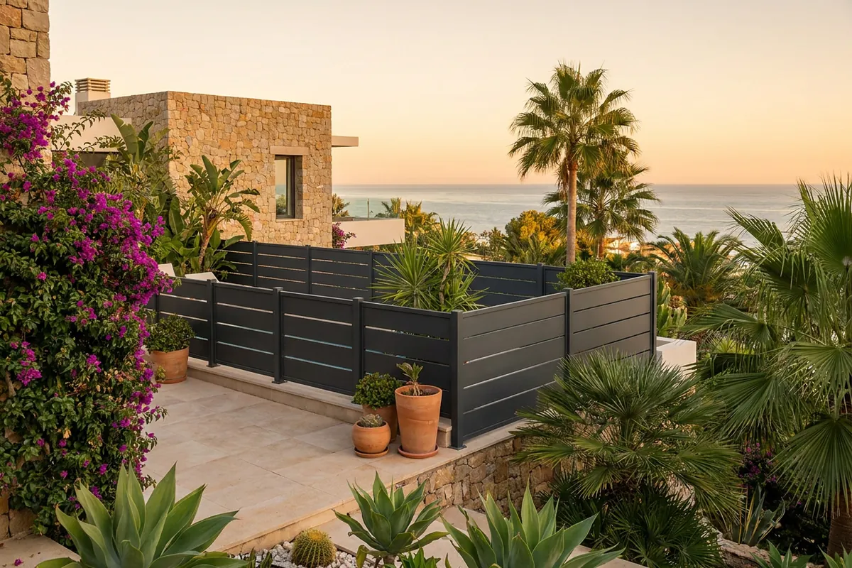 Gartenzäune & Sichtschutz-Einrichtung auf einer mediterranen Terrasse in Estepona, Costa del Sol