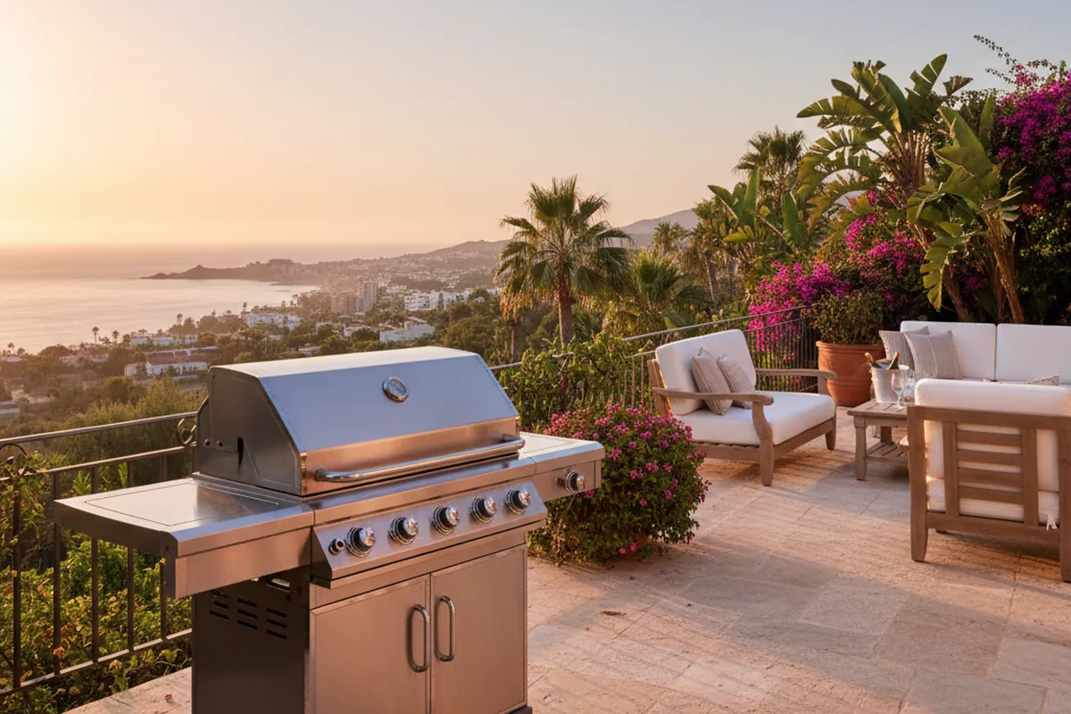 Gasgrills-Einrichtung auf einer mediterranen Terrasse in Estepona, Costa del Sol