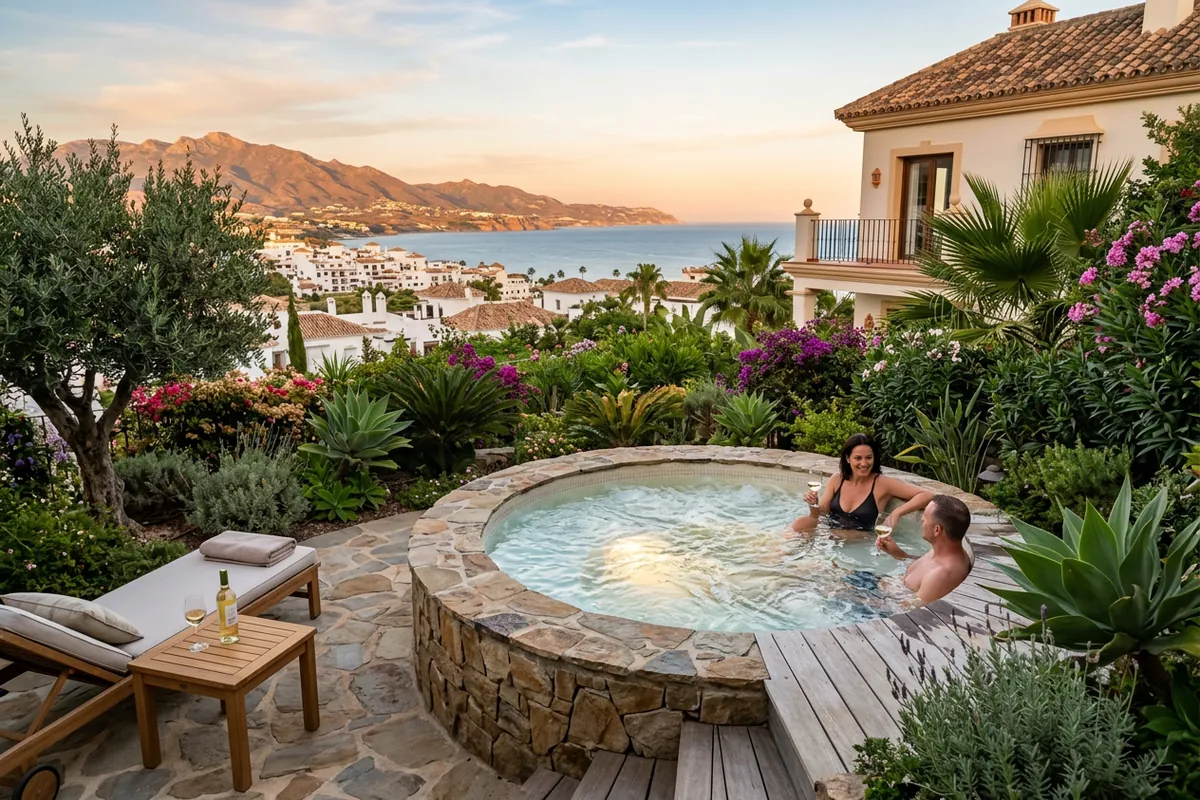 Jacuzzi's opstelling op een mediterraan terras in Estepona, Costa del Sol
