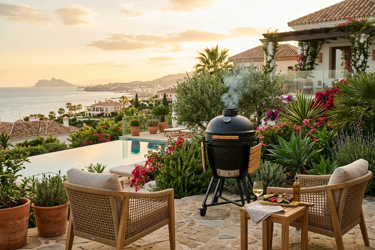 Kamado Grills-Einrichtung auf einer mediterranen Terrasse in Estepona, Costa del Sol