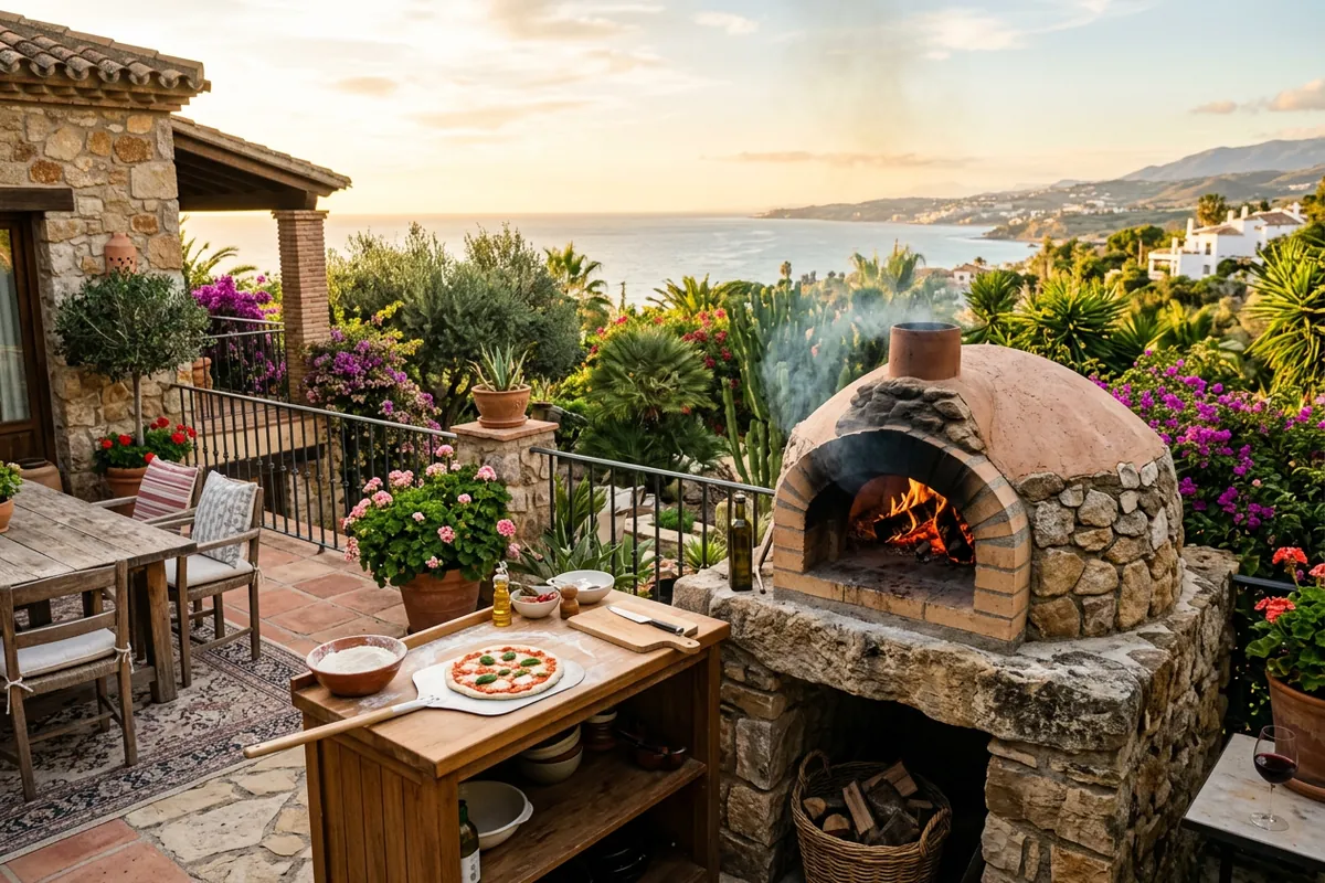 Pizzaöfen-Einrichtung auf einer mediterranen Terrasse in Estepona, Costa del Sol