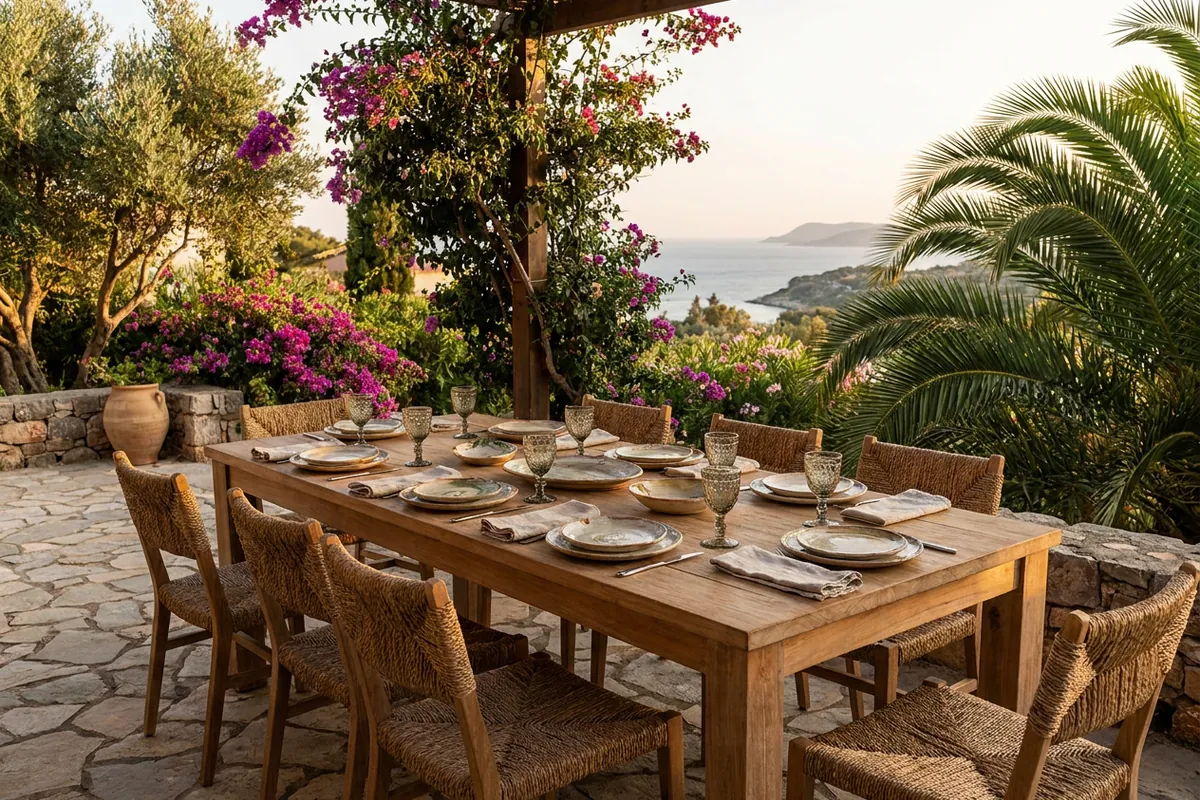 Eetsets opstelling op een mediterraan terras in Fuengirola, Costa del Sol
