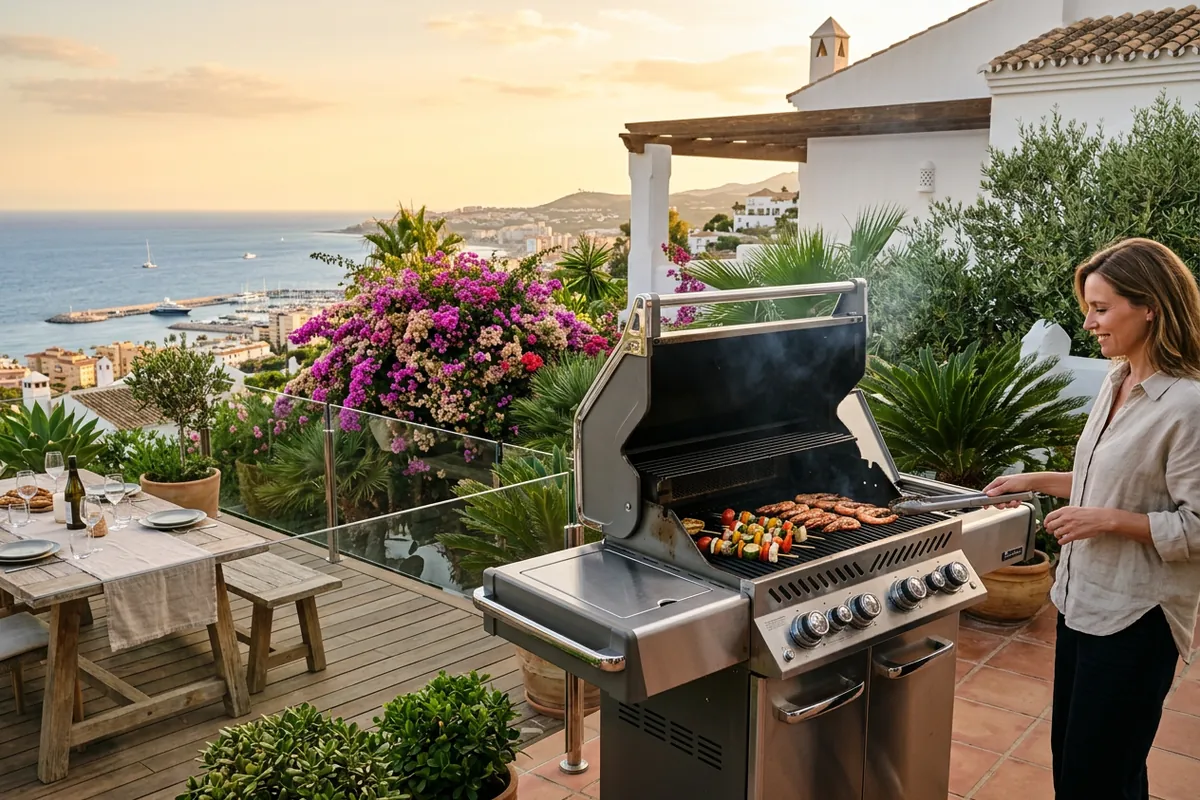 Gasgrills-Einrichtung auf einer mediterranen Terrasse in Fuengirola, Costa del Sol