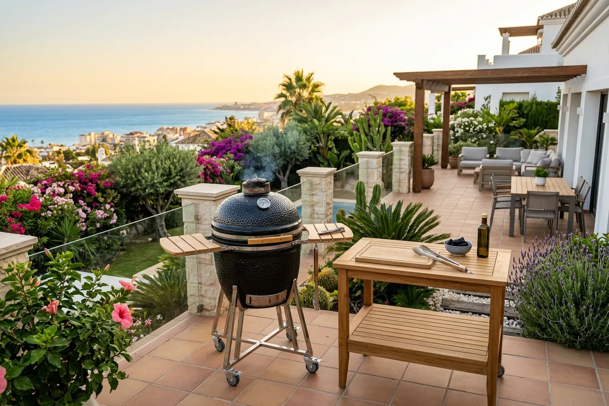 Kamado Grills-Einrichtung auf einer mediterranen Terrasse in Fuengirola, Costa del Sol