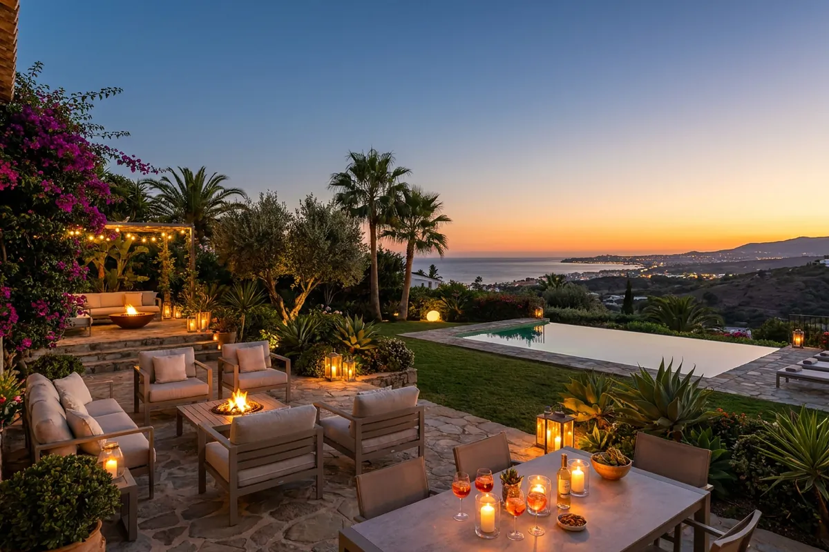 Außenbeleuchtung-Einrichtung auf einer mediterranen Terrasse in Fuengirola, Costa del Sol