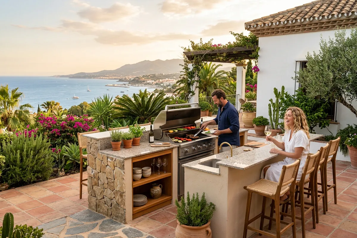 Außenküchen-Einrichtung auf einer mediterranen Terrasse in Málaga, Costa del Sol