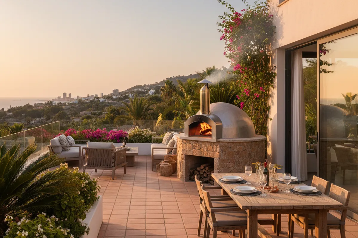 Pizzaöfen-Einrichtung auf einer mediterranen Terrasse in Málaga, Costa del Sol
