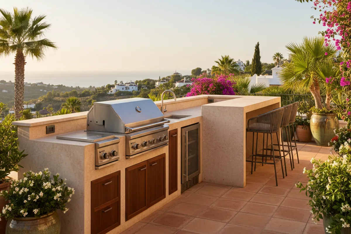 Außenküchen-Einrichtung auf einer mediterranen Terrasse in Manilva, Costa del Sol