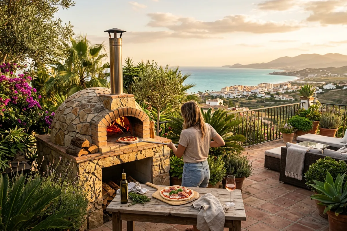 Pizzaöfen-Einrichtung auf einer mediterranen Terrasse in Manilva, Costa del Sol