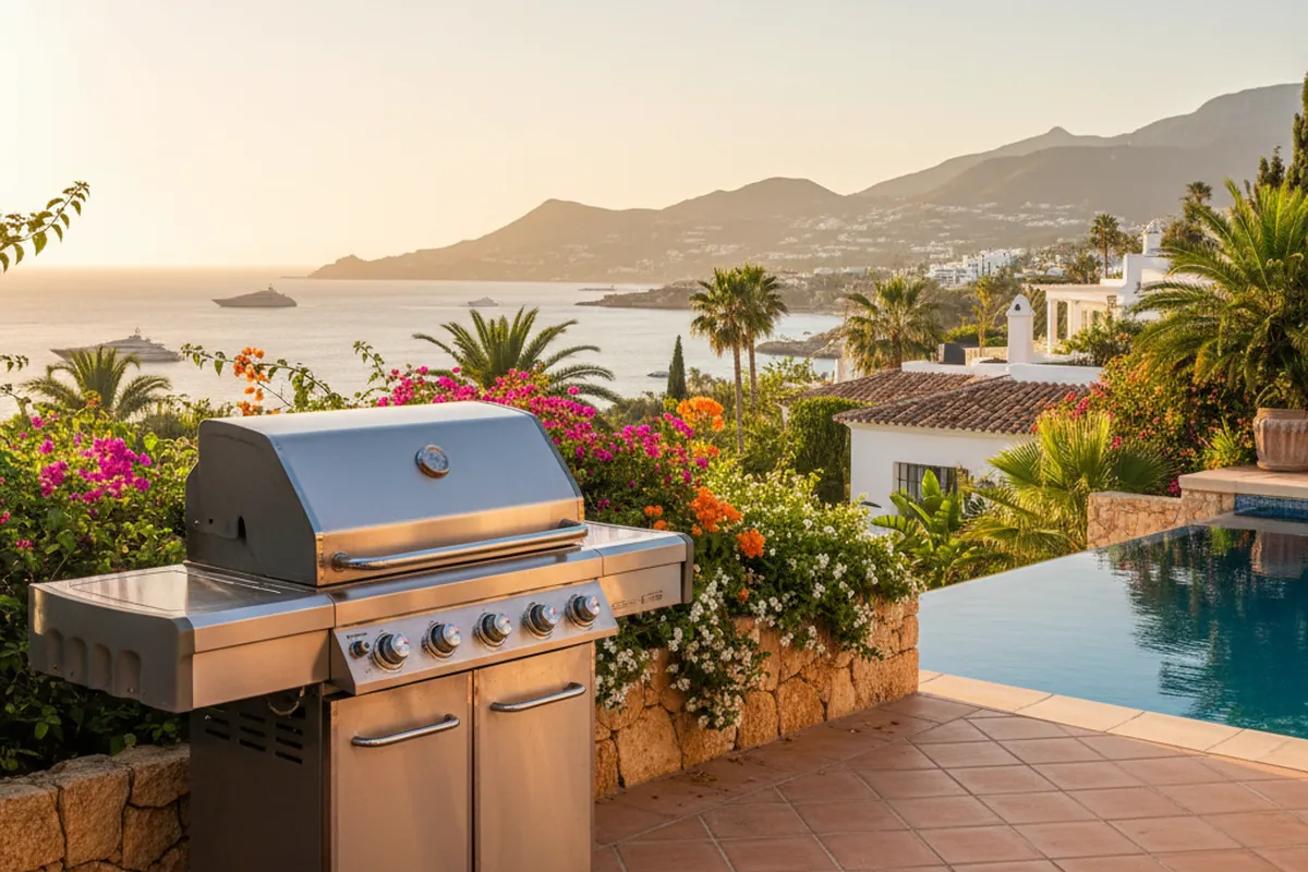 Gasgrills-Einrichtung auf einer mediterranen Terrasse in Marbella, Costa del Sol