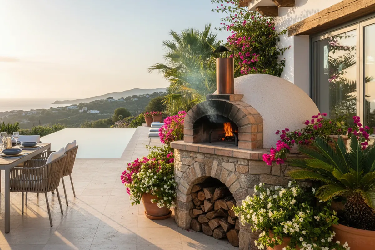 Pizzaöfen-Einrichtung auf einer mediterranen Terrasse in Marbella, Costa del Sol