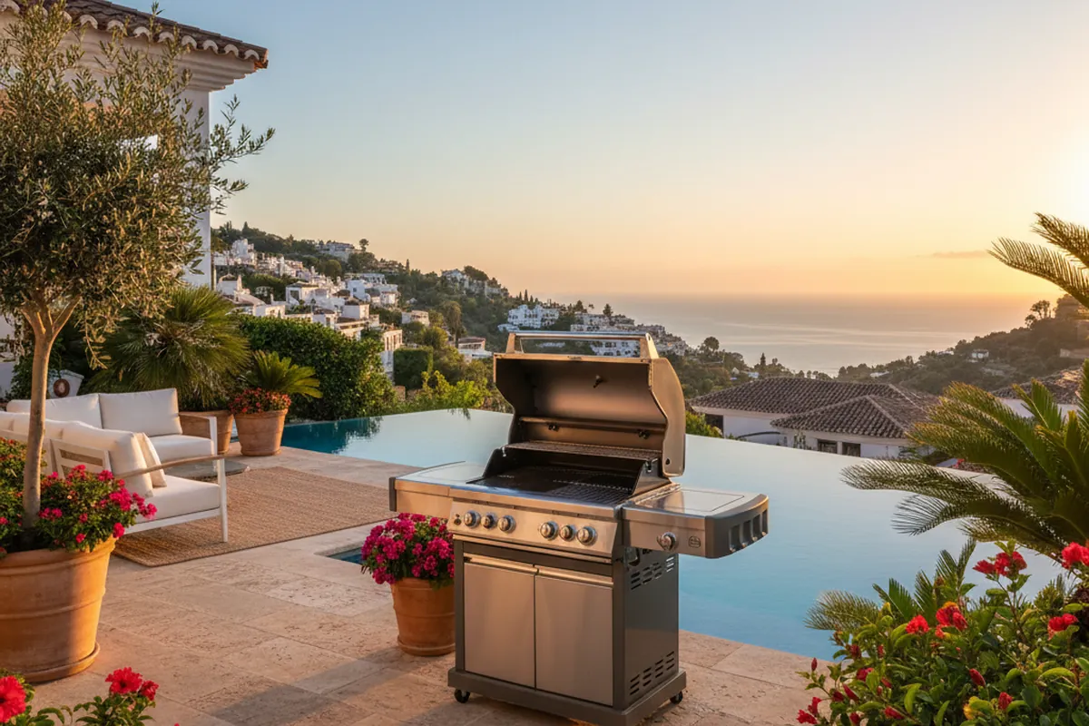 Gasgrills-Einrichtung auf einer mediterranen Terrasse in Mijas, Costa del Sol