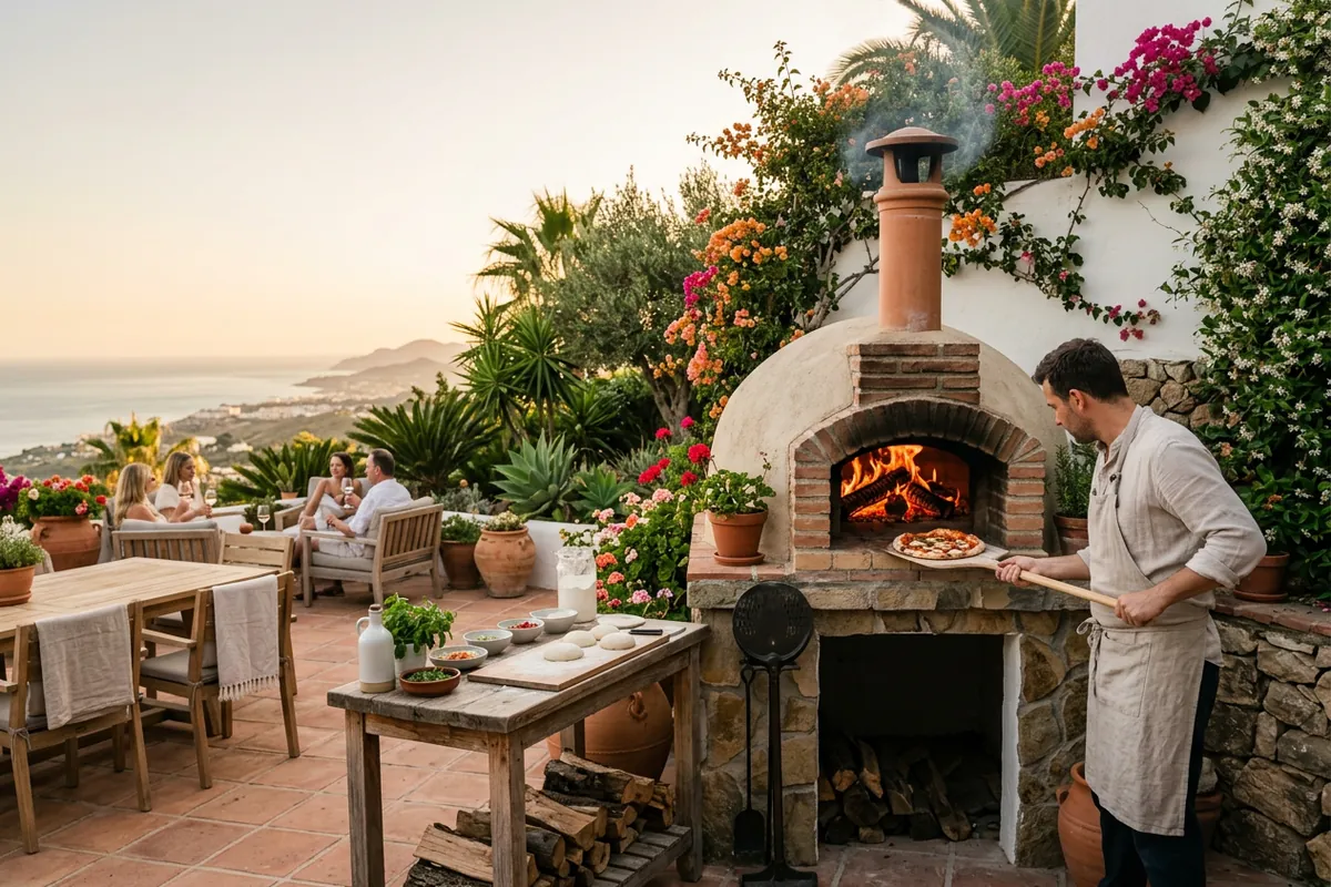 Pizzaöfen-Einrichtung auf einer mediterranen Terrasse in Mijas, Costa del Sol