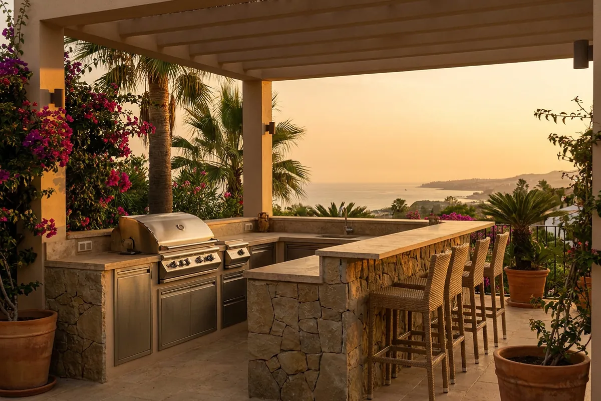 Außenküchen-Einrichtung auf einer mediterranen Terrasse in Nerja, Costa del Sol