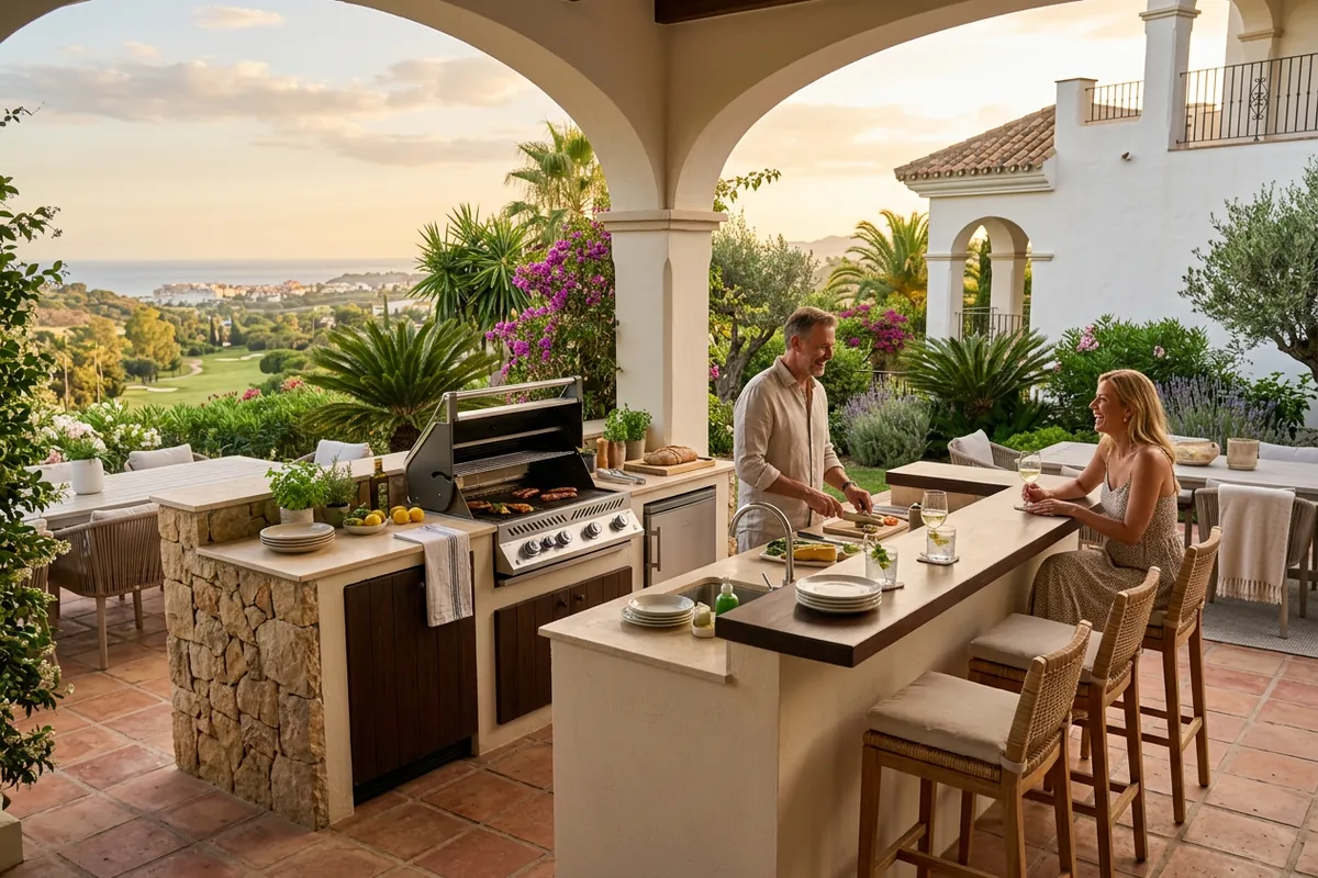 Außenküchen-Einrichtung auf einer mediterranen Terrasse in Nueva Andalucía, Costa del Sol