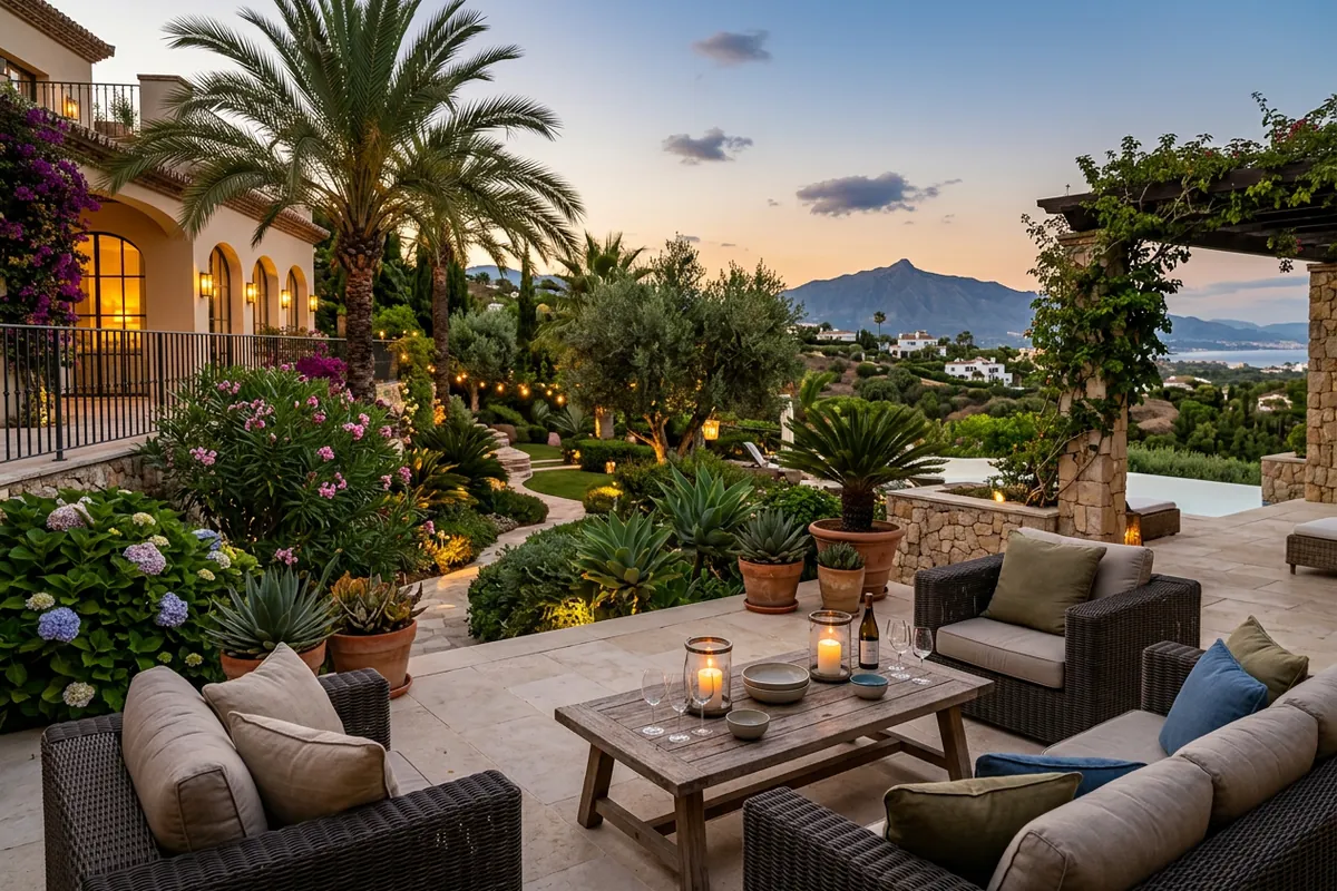 Installation de éclairage extérieur sur une terrasse méditerranéenne à Nueva Andalucía, Costa del Sol