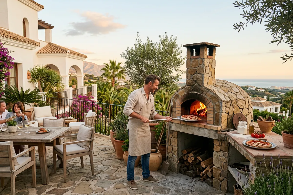 Pizzaöfen-Einrichtung auf einer mediterranen Terrasse in Nueva Andalucía, Costa del Sol
