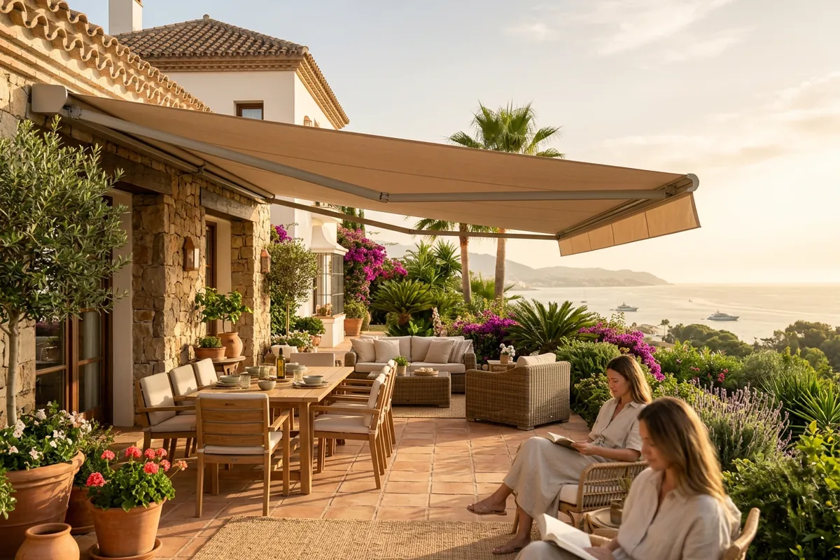 Markisen & Toldos-Einrichtung auf einer mediterranen Terrasse in San Pedro de Alcántara, Costa del Sol