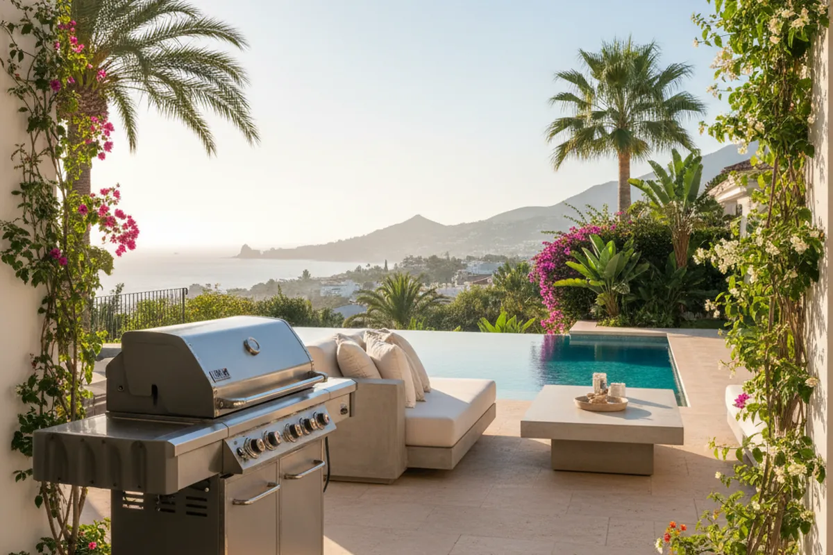 Gasgrills-Einrichtung auf einer mediterranen Terrasse in San Pedro de Alcántara, Costa del Sol