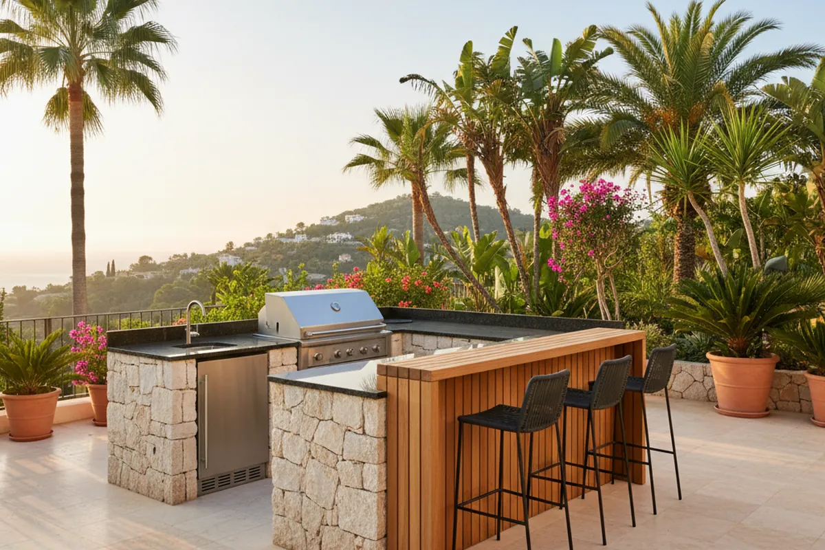 Außenküchen-Einrichtung auf einer mediterranen Terrasse in San Pedro de Alcántara, Costa del Sol