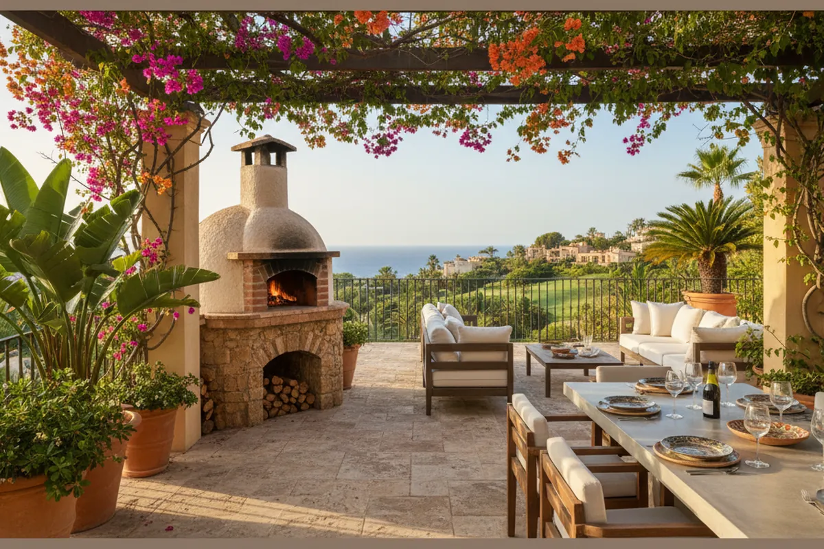 Pizzaöfen-Einrichtung auf einer mediterranen Terrasse in San Pedro de Alcántara, Costa del Sol