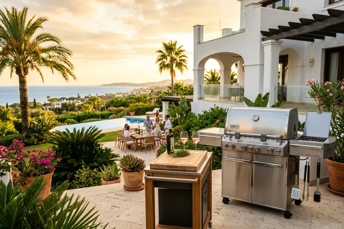 Gasgrills-Einrichtung auf einer mediterranen Terrasse in Sotogrande, Costa del Sol