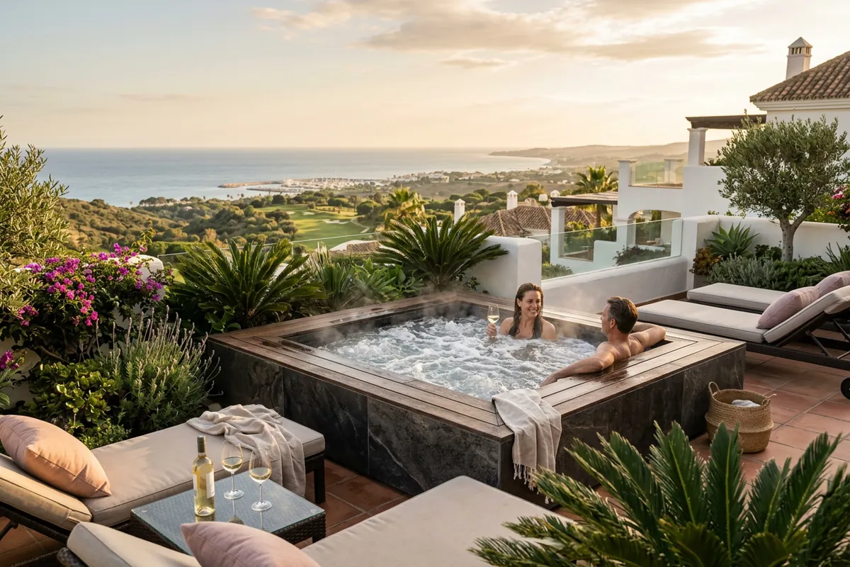 Whirlpools & Swim Spas-Einrichtung auf einer mediterranen Terrasse in Sotogrande, Costa del Sol