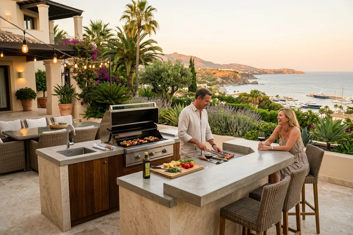 Außenküchen-Einrichtung auf einer mediterranen Terrasse in Sotogrande, Costa del Sol