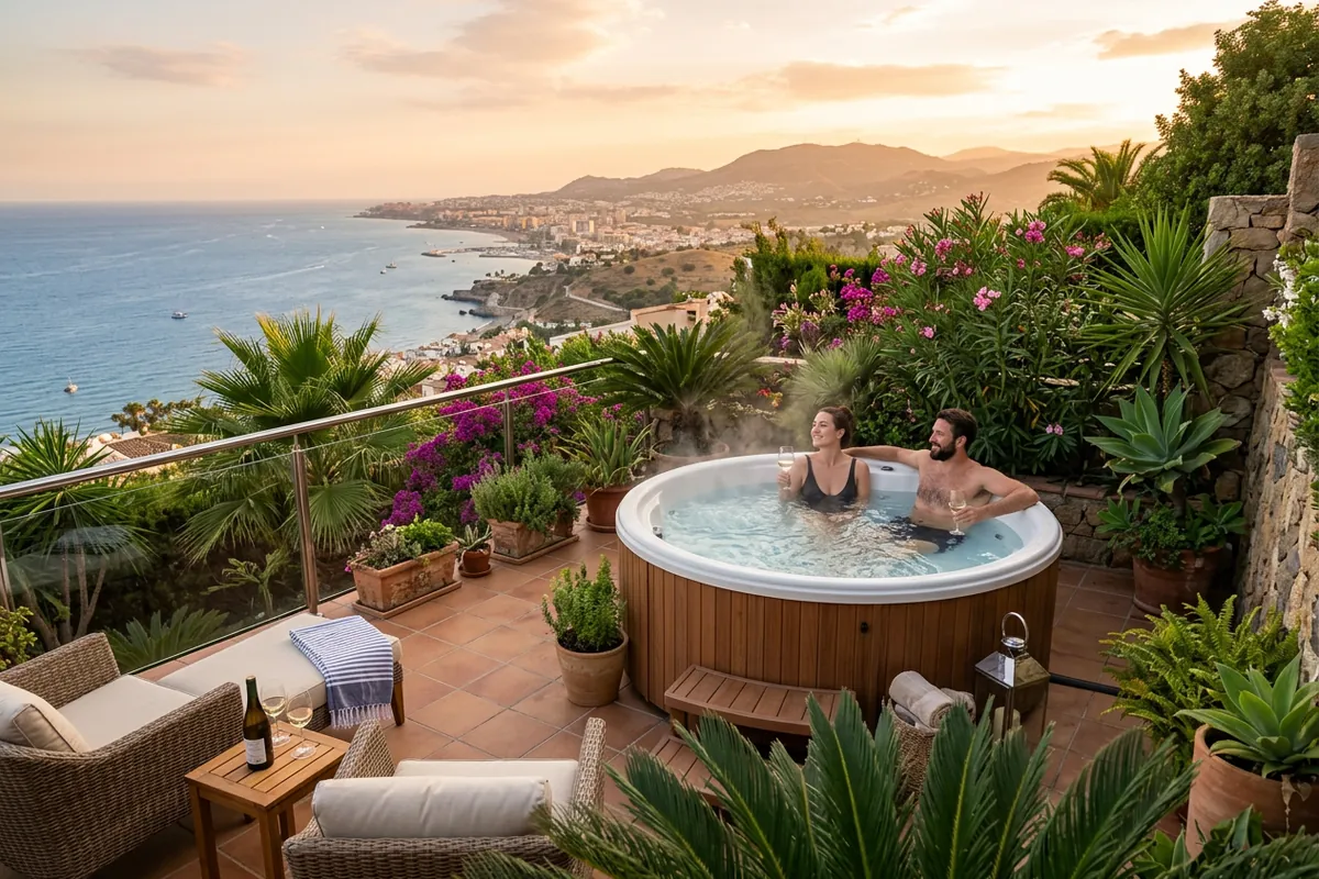 Jacuzzi's opstelling op een mediterraan terras in Torremolinos, Costa del Sol