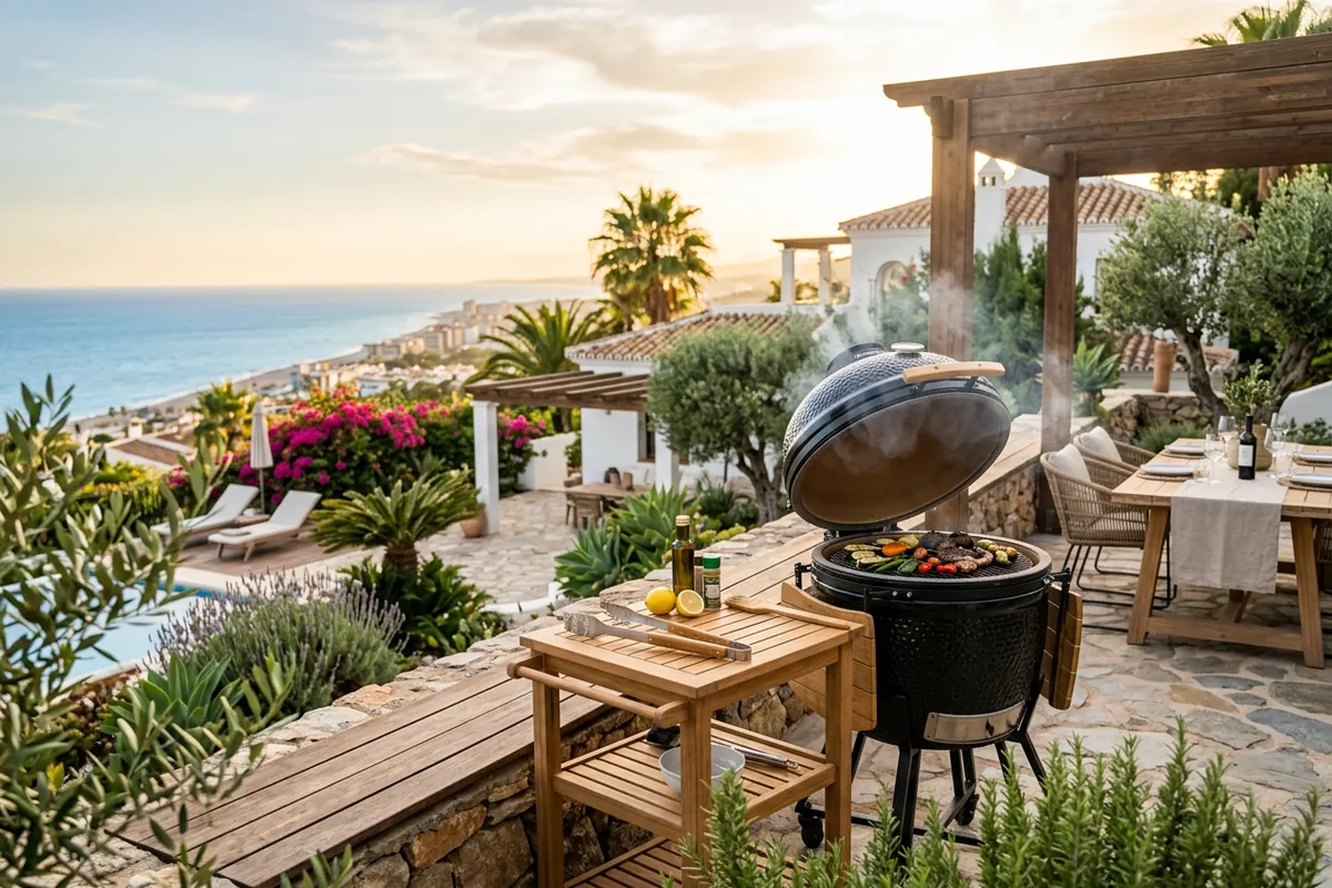 Kamado Grills-Einrichtung auf einer mediterranen Terrasse in Torremolinos, Costa del Sol