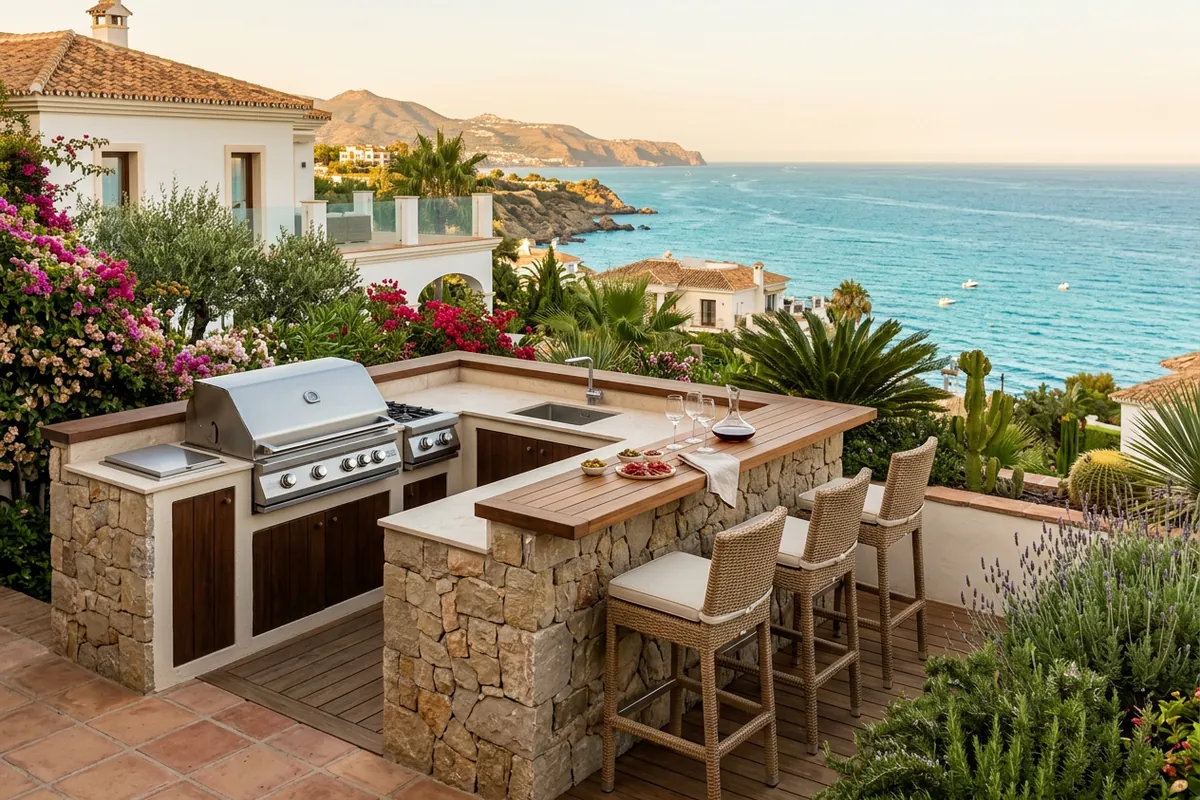 Außenküchen-Einrichtung auf einer mediterranen Terrasse in Torremolinos, Costa del Sol