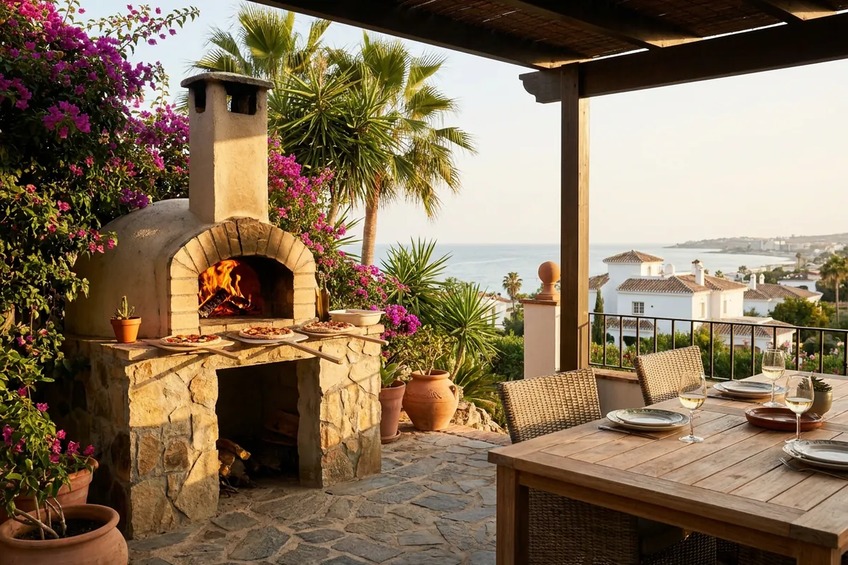 Pizzaöfen-Einrichtung auf einer mediterranen Terrasse in Torremolinos, Costa del Sol
