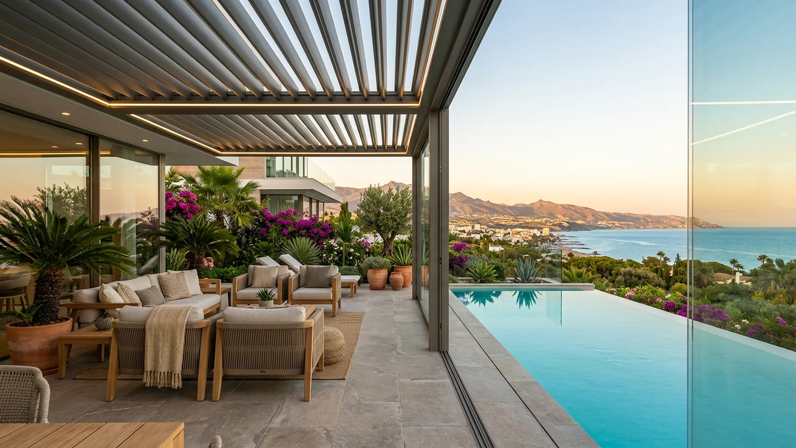 Keter Outdoor-Kochprodukte auf einer mediterranen Terrasse in Estepona, Costa del Sol