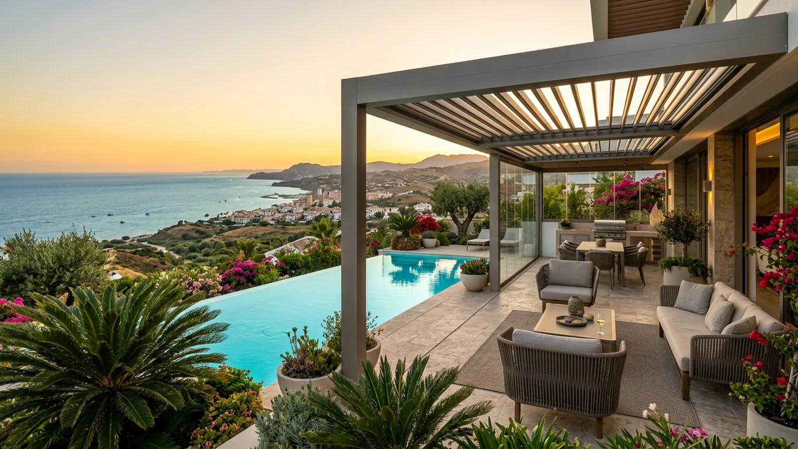 Keter Outdoor-Kochprodukte auf einer mediterranen Terrasse in Manilva, Costa del Sol