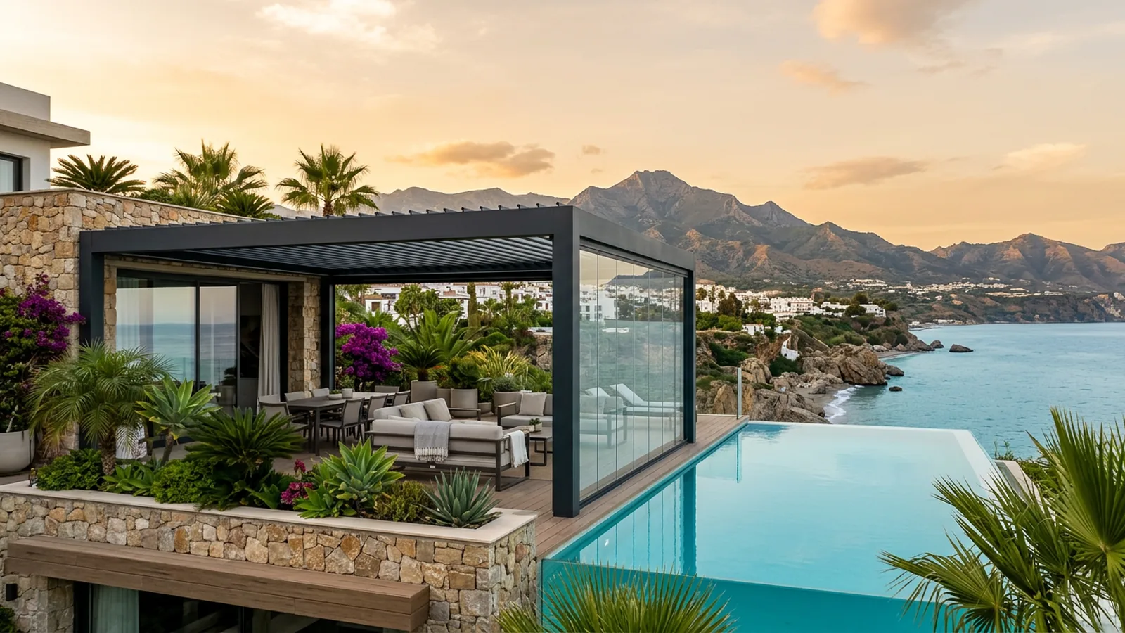Außenwohnterrasse mit Gartenzäune & Sichtschutz in Nerja, Costa del Sol, Spanien