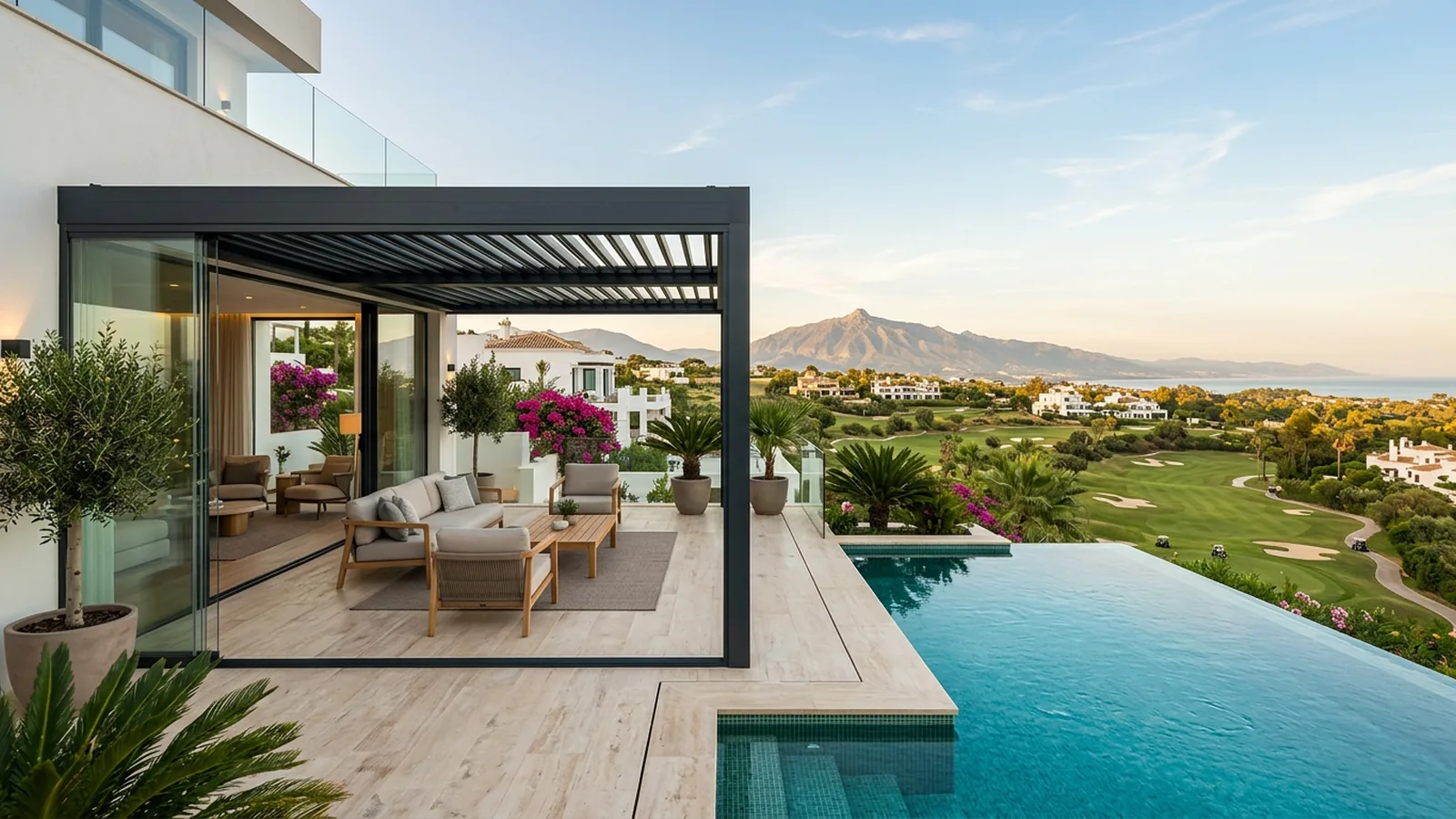 Keter Outdoor-Kochprodukte auf einer mediterranen Terrasse in Nueva Andalucía, Costa del Sol